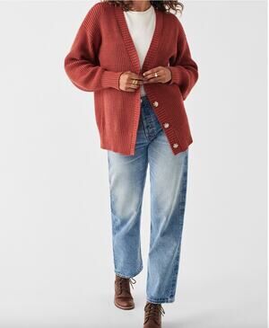 FAHERTY Cozy Cotton Boyfriend Cardigan Sweater in Henna // S